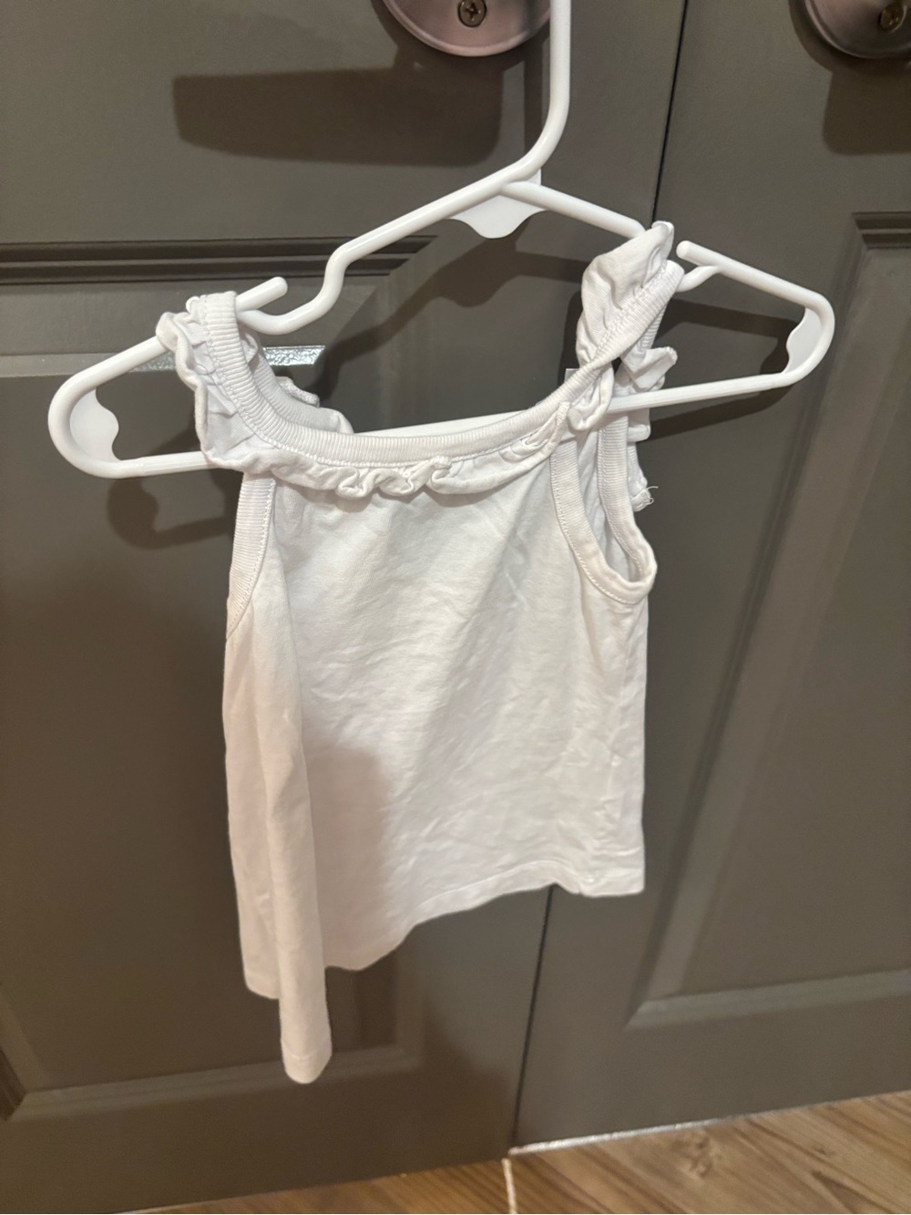Girls' White Ruffle-Trim Tank Top